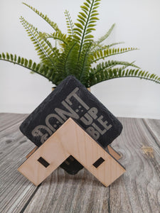 4 Engraved Slate Coasters and Holder